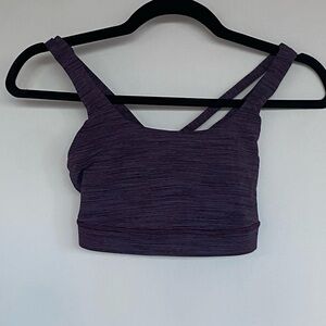 Women’s Lululemon, dark purple, with stripe detail, strapy back sports bra.